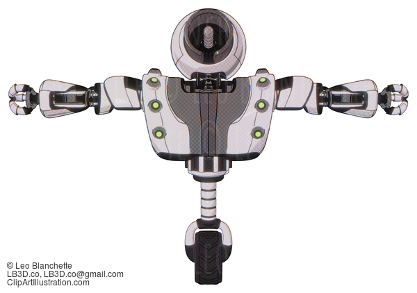 Cyborg Containing Cable Connector Head And Heavy Upper Chest And Heavy Mech Chest And Green Cable Sockets Array And Unicycle Wheel. White Halftone Toon. T-Pose. #20363