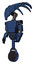 Robot containing flat elongated skull head and light chest exoshielding and prototype exoplate chest and unicycle wheel. Dark blue halftone. Facing right view.