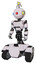 Robot containing oval wide head and giant blue and red led eyes and minibot ornament and light chest exoshielding and chest green blue lights array and tank tracks. White halftone toon.