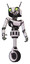 Bot containing dual retro camera head and cyborg antenna head and light chest exoshielding and ultralight chest exosuit and unicycle wheel. White halftone toon. Hero pose.