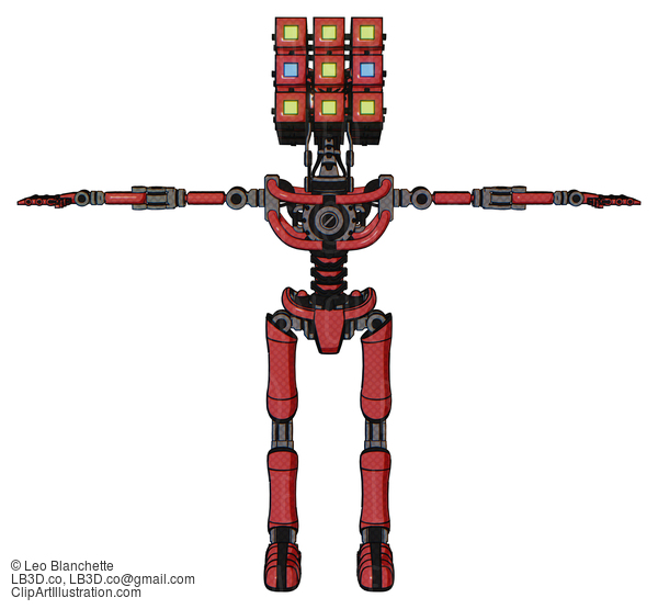 Android Containing Dual Retro Camera Head And Cube Array Head And Light Chest Exoshielding And No Chest Plating And Ultralight Foot Exosuit. Primary Red Halftone. T-Pose. #20425