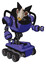 Robot containing bird skull head and red line eyes and robobeak design and heavy upper chest and six-wheeler base. Primary blue halftone. Fight or defense pose..