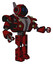 Cyborg containing digital display head and circle eyes and winglets and heavy upper chest and heavy mech chest and green cable sockets array and prototype exoplate legs. Grunge dots dark red.