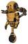 Automaton containing round head and light chest exoshielding and prototype exoplate chest and minigun back assembly and unicycle wheel and cat face. Construction yellow halftone. Facing right view.