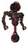 Cyborg containing digital display head and blank-faced expression and green led array and heavy upper chest and no chest plating and unicycle wheel. Grunge matted orange. Hero pose.