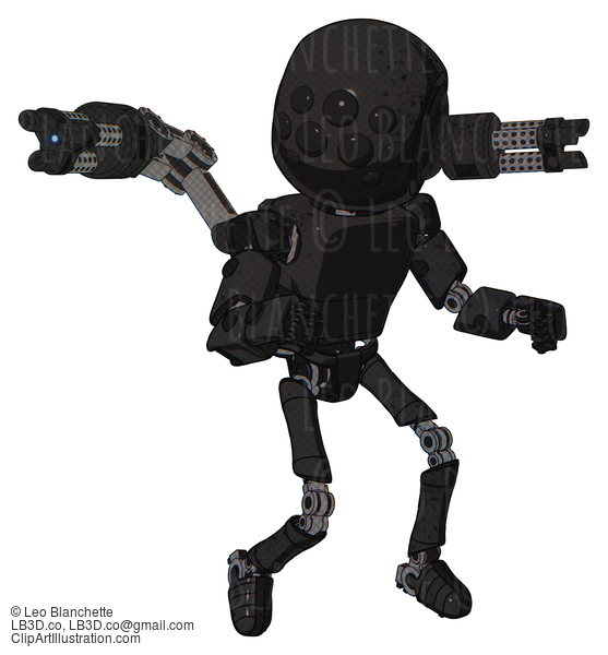 Android Containing Round Head And Bug Eye Array And Light Chest Exoshielding And Prototype Exoplate Chest And Minigun Back Assembly And Ultralight Foot Exosuit. Dirty Black. Fight Or Defense Pose.. #20470