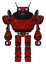 Automaton containing dual retro camera head and cyborg antenna head and heavy upper chest and blue strip lights and prototype exoplate legs. Red blood grunge material. Front view.