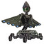 Droid containing grey alien style head and led array eyes and alien bug creature hat and light chest exoshielding and ultralight chest exosuit and cherub wings design and insect walker legs.