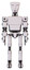 Cyborg containing humanoid face mask and light chest exoshielding and prototype exoplate chest and ultralight foot exosuit. White halftone toon. Front view.