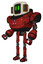 Cyborg containing old computer monitor and pixel line eyes and old retro speakers and heavy upper chest and triangle of blue leds and ultralight foot exosuit. Grunge dots cherry tomato red.