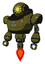 Mech containing oval wide head and sunshine patch eye and heavy upper chest and triangle of blue leds and jet propulsion. Army green halftone. Standing looking right restful pose.