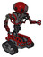 Cyborg containing oval wide head and beady black eyes and steampunk iron bands with bolts and heavy upper chest and no chest plating and tank tracks. Dark red. Fight or defense pose..