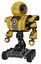Cyborg containing round head and heavy upper chest and heavy mech chest and blue energy fission element chest and six-wheeler base. Construction yellow halftone. Standing looking right restful pose.