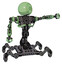 Bot containing dots array face and heavy upper chest and no chest plating and insect walker legs. Green tint toon. Pointing left or pushing a button..