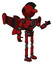 Mech containing oval wide head and red horizontal visor and techno mohawk and light chest exoshielding and chest valve crank and stellar jet wing rocket pack and ultralight foot exosuit. Dark red.