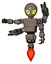 Bot containing grey alien style head and yellow eyes with blue pupils and light chest exoshielding and prototype exoplate chest and minigun back assembly and jet propulsion. Patent khaki metal.