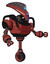 Automaton containing flat elongated skull head and visor and heavy upper chest and unicycle wheel. Light brick red. Interacting.