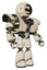 Cyborg containing round head chomper design and heavy upper chest and heavy mech chest and light leg exoshielding. Off white toon. Facing left view.