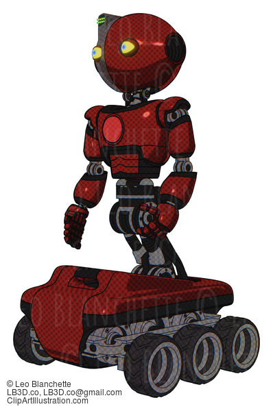 Android Containing Oval Wide Head And Yellow Eyes And Green Led Ornament And Light Chest Exoshielding And Red Chest Button And Six-Wheeler Base. Matted Red. Facing Right View. #20526