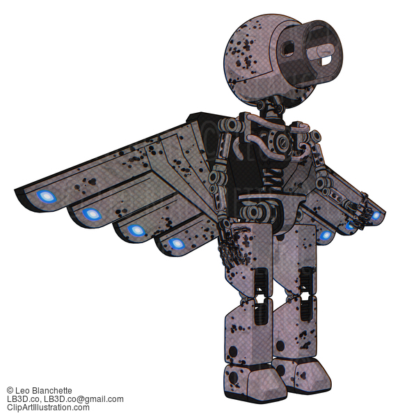 Android Containing Cable Connector Head And Light Chest Exoshielding And Cherub Wings Design And No Chest Plating And Prototype Exoplate Legs. Dark  Ink Dots Sketch. Facing Left View. #20528