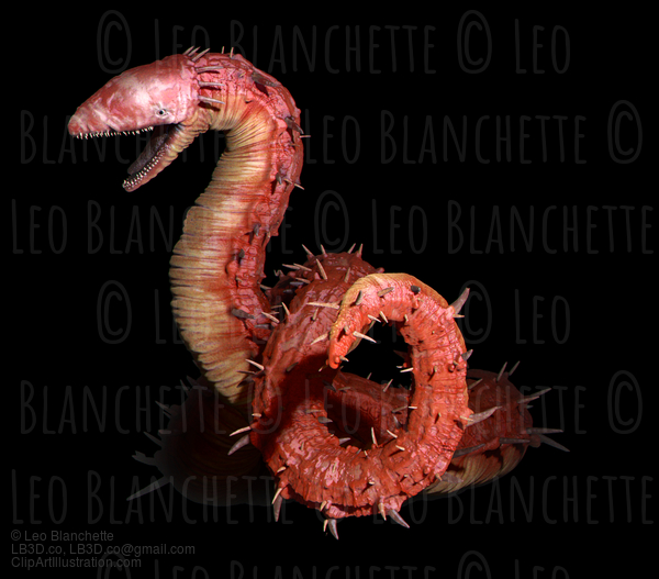 Red Coiled Sea Monster, Wyvern Or Dragon 3D Render. Monster From Hell. #20889