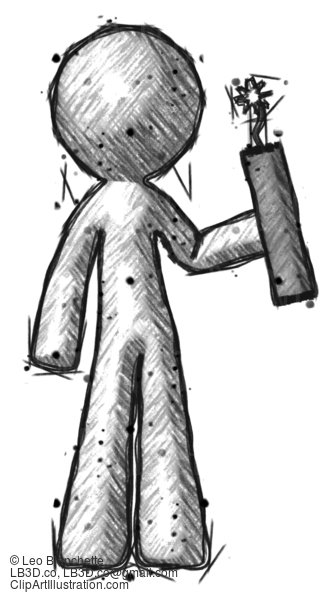 Sketch Design Mascot Man Holding Dynamite With Fuse Lit #377