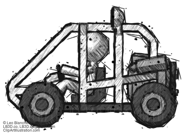 Sketch Design Mascot Man Riding Sports Buggy Side View #382