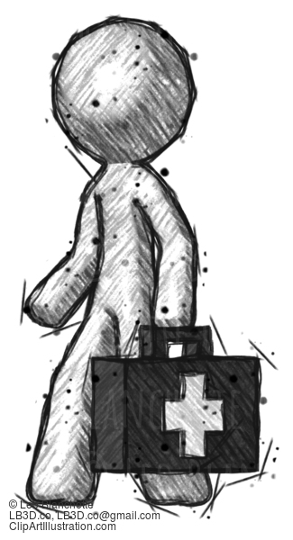 Sketch Design Mascot Man Walking With Medical Aid Briefcase To Left #396