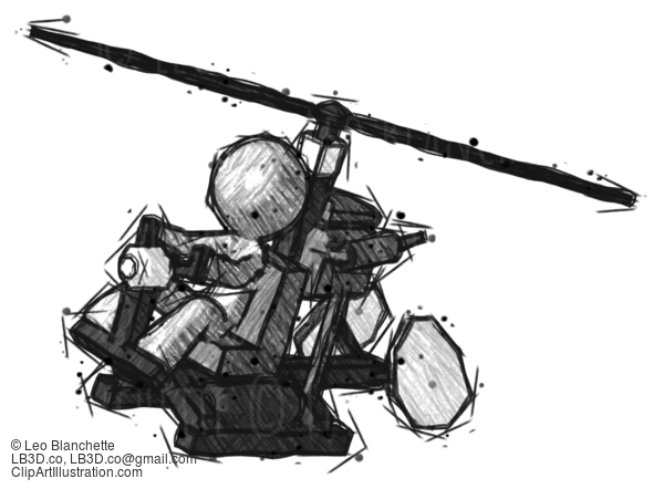 Sketch Design Mascot Man Flying In Gyrocopter Front Side Angle Top View #398