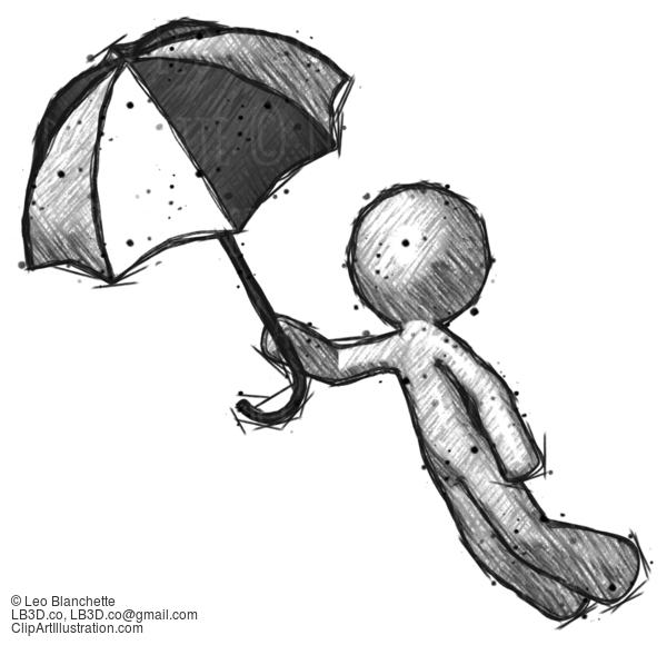 Sketch Design Mascot Man Flying With Umbrella #403