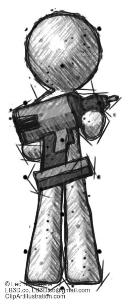 Sketch Design Mascot Man Holding Large Drill #404