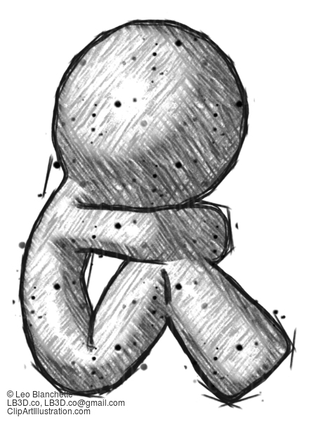 Sketch Design Mascot Man Sitting With Head Down Facing Sideways Right #409