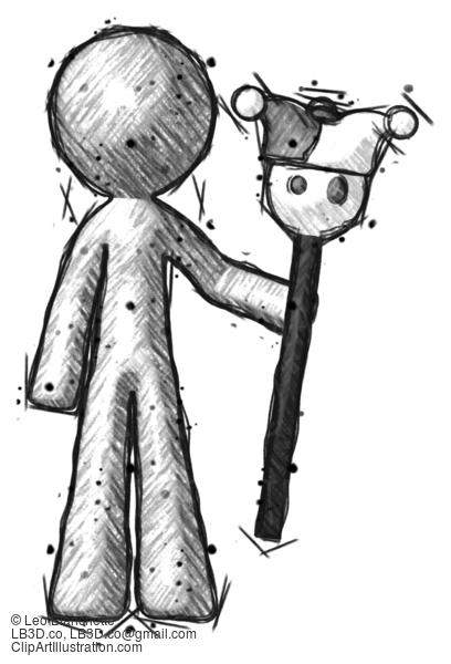 Sketch Design Mascot Man Holding Jester Staff #414