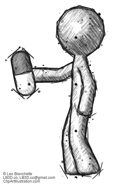 Sketch Design Mascot Man Holding Pill Walking To Left #417