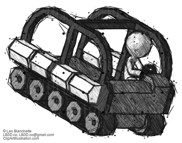 Sketch Design Mascot Man Driving Amphibious Tracked Vehicle Top Angle View #421