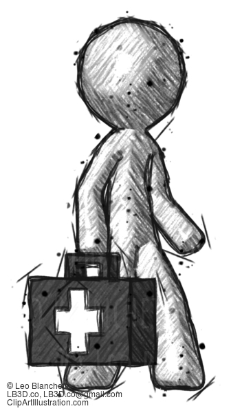 Sketch Design Mascot Man Walking With Medical Aid Briefcase To Right #422