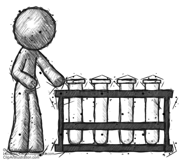 Sketch Design Mascot Man Using Test Tubes Or Vials On Rack #429