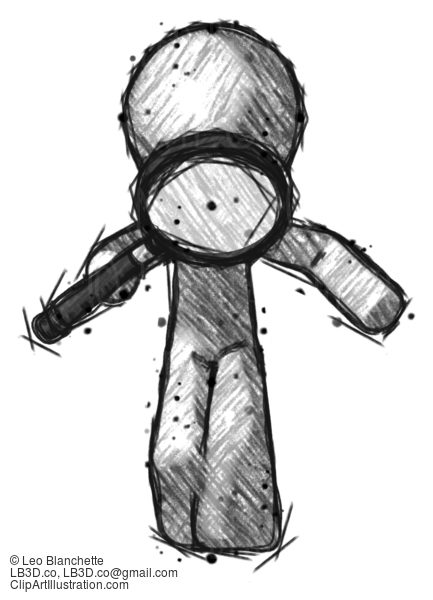 Sketch Design Mascot Man Looking Down Through Magnifying Glass #430