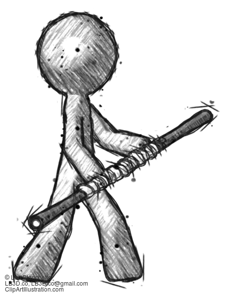 Sketch Design Mascot Man Holding Bo Staff In Sideways Defense Pose #433