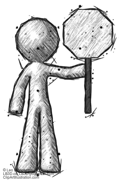 Sketch Design Mascot Man Holding Stop Sign #444