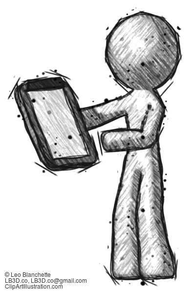 Sketch Design Mascot Man Reviewing Stuff On Clipboard #456