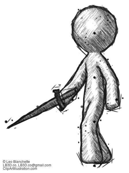 Sketch Design Mascot Man With Sword Walking Confidently #458