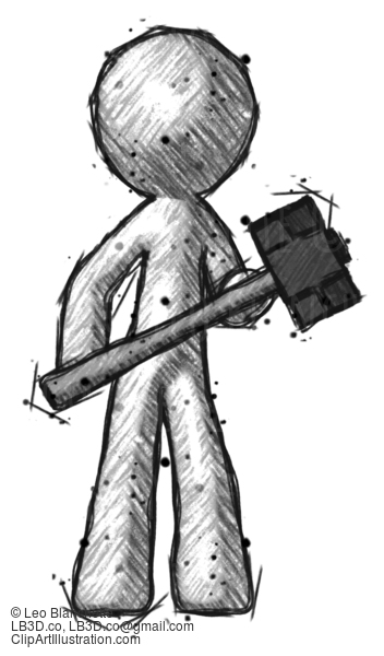 Sketch Design Mascot Man With Sledgehammer Standing Ready To Work Or Defend #460