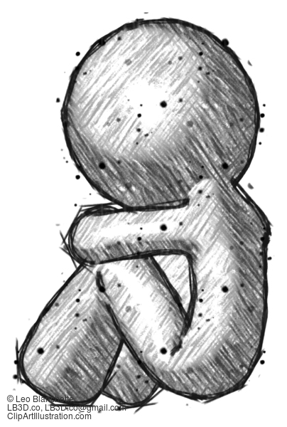 Sketch Design Mascot Man Sitting With Head Down Back View Facing Left #463