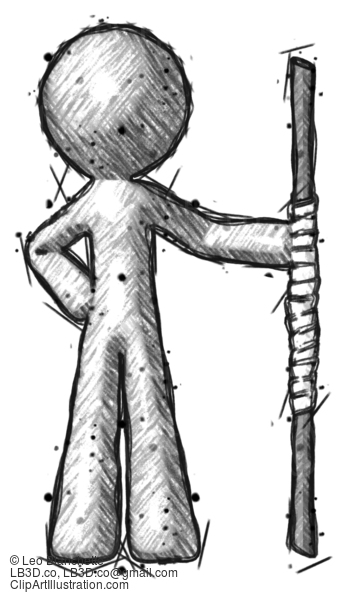 Sketch Design Mascot Man Holding Staff Or Bo Staff #464