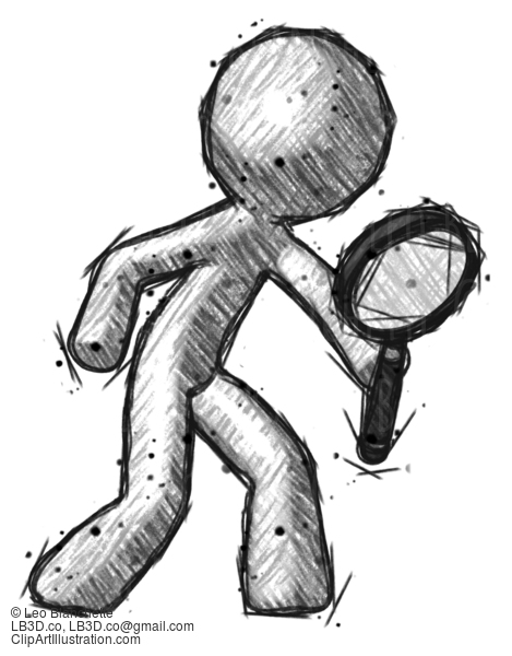 Sketch Design Mascot Man Inspecting With Large Magnifying Glass Right #465