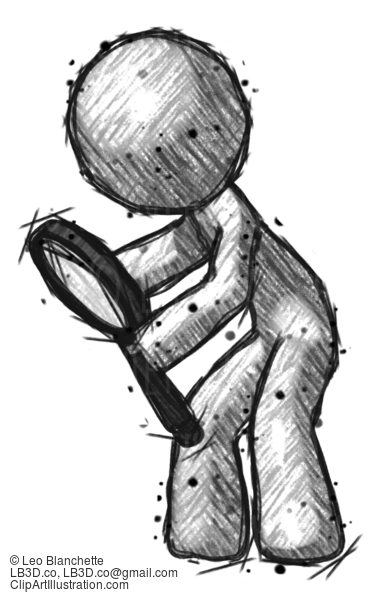 Sketch Design Mascot Man Inspecting With Large Magnifying Glass Left #470