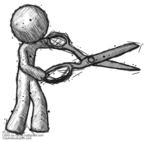 Sketch Design Mascot Man Holding Giant Scissors Cutting Out Something #476