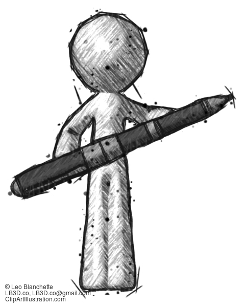 Sketch Design Mascot Man Posing Confidently With Giant Pen #479