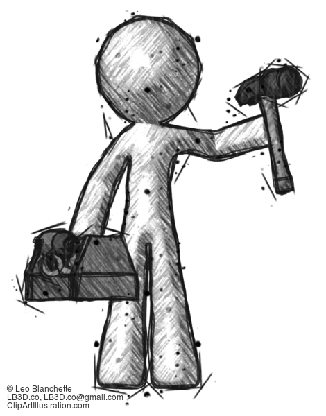 Sketch Design Mascot Man Holding Tools And Toolchest Ready To Work #481